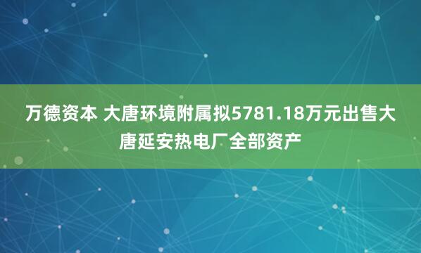 万德资本 大唐环境附属拟5781.18万元出售大唐延安热电厂全部资产