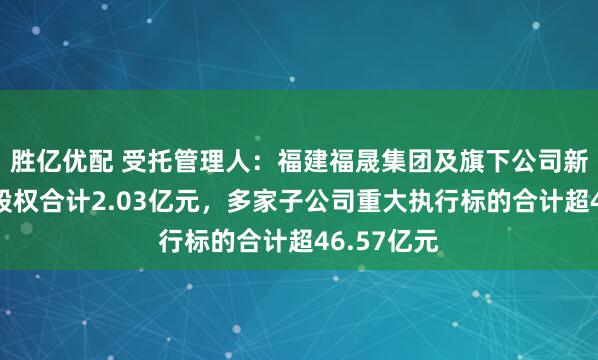 胜亿优配 受托管理人：福建福晟集团及旗下公司新增被冻结股权合计2.03亿元，多家子公司重大执行标的合计超46.57亿元